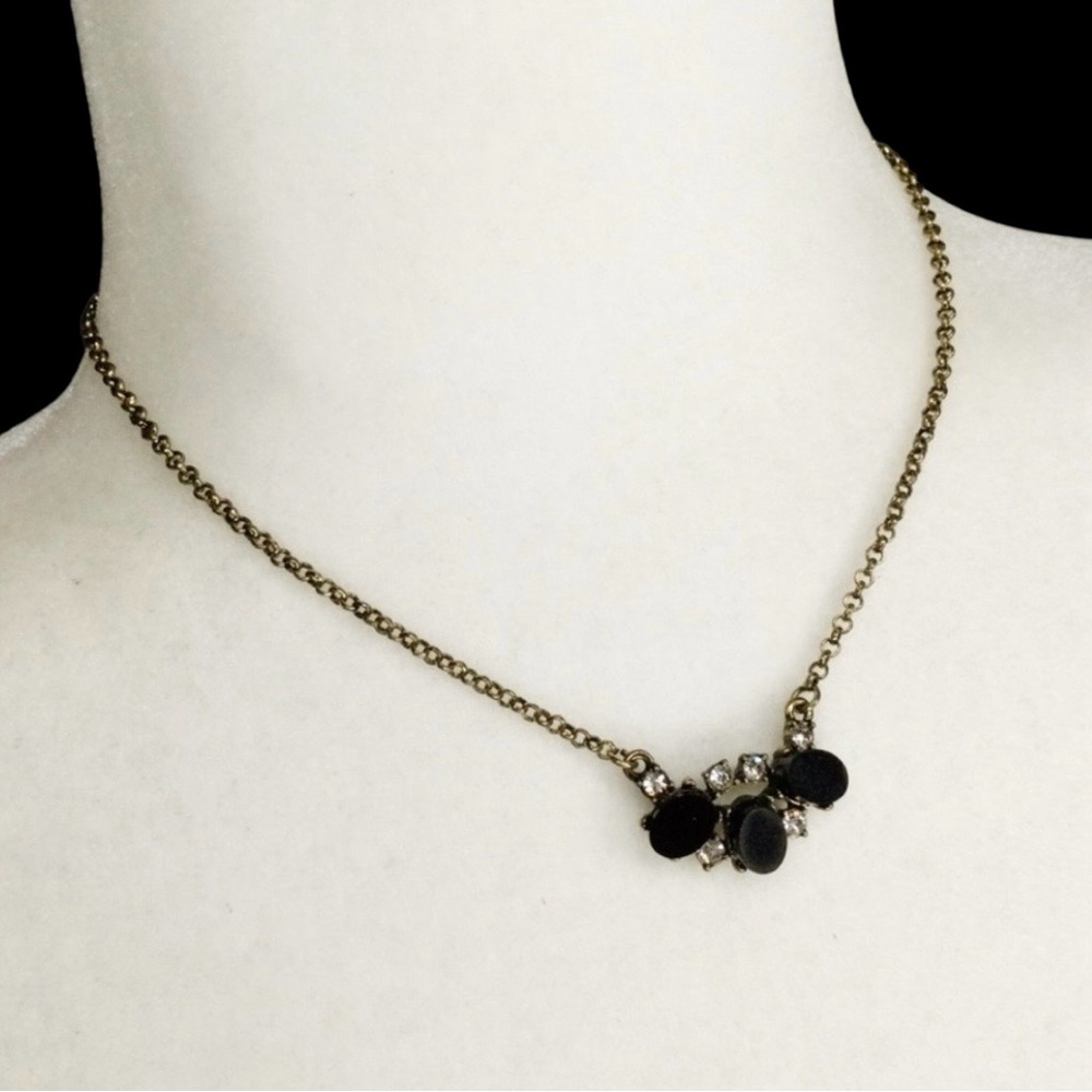 Vintage Banana Republic Oval Black Onyx & Rhinestone Pendant Necklace - Picture 3 of 11